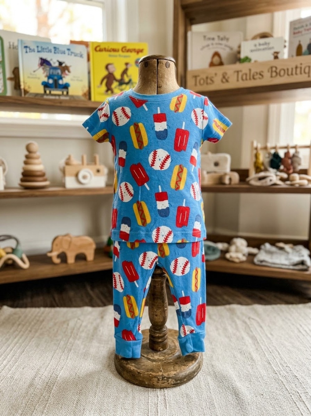 Carter's Blue Baseball, Popsicle & Hot Dog Pajama Set
